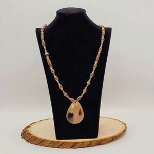 Bohemian Natural Shell and Wood Statement Necklace